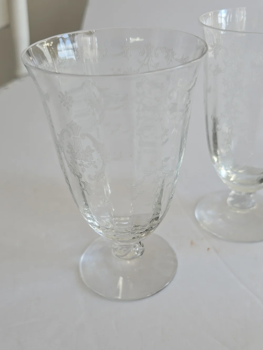 Vintage Fostoria Navarre Set Of 4 Etched Footed Glass Goblets